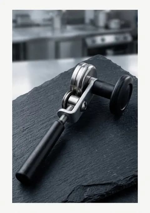 Selladora manual para latas sobre mesa de trabajo