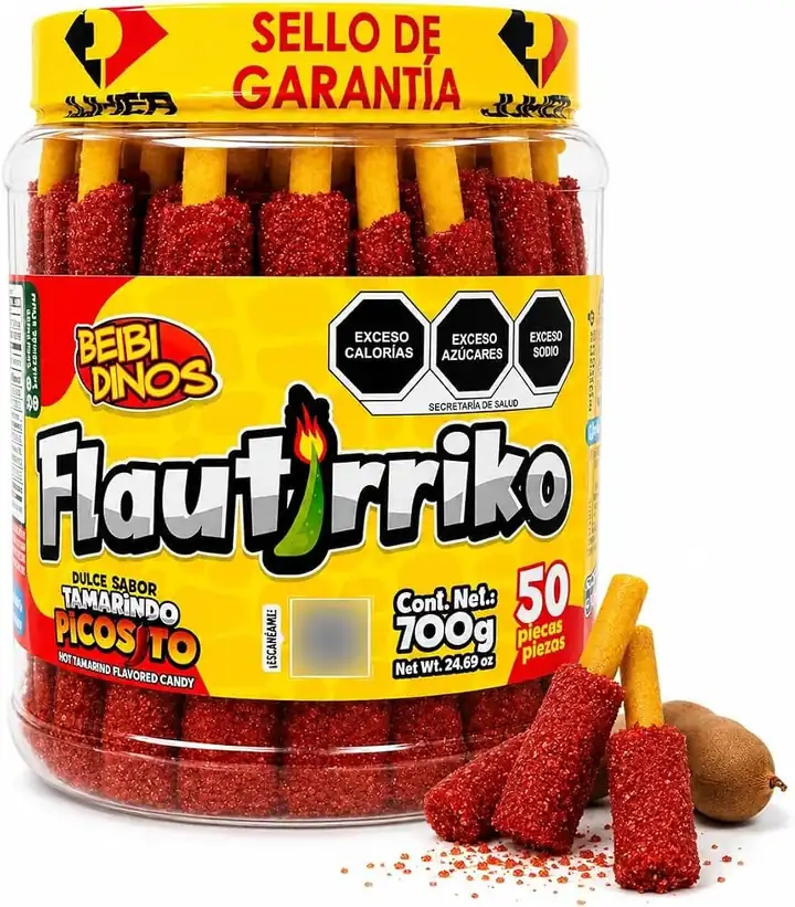 Tarro de dulces Flautirriko sabor tamarindo picosito por 50 piezas
