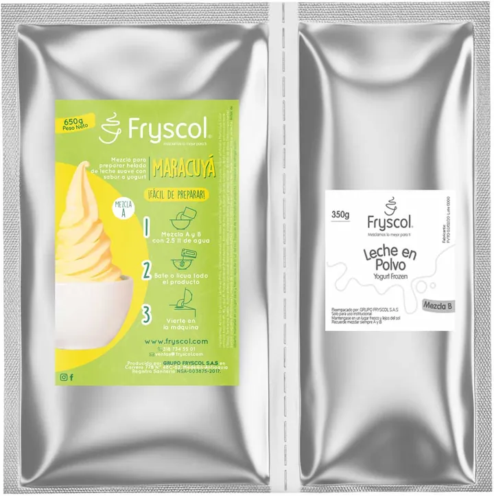 Mezcla en polvo para helado de yogurt sabor maracuyá