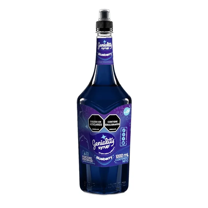 Sirope Geniality Blueberry 1000 ml, botella vista de frente