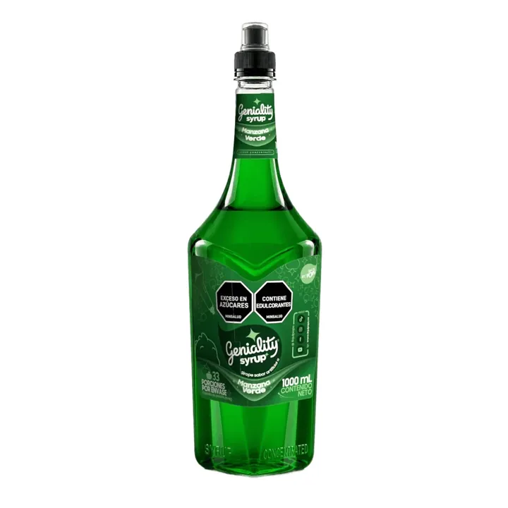Sirope Geniality Manzana Verde 1000 ml, botella vista de frente