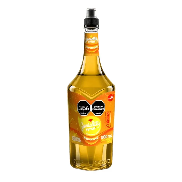 Sirope Geniality Maracuyá 1000 ml, botella vista de frente