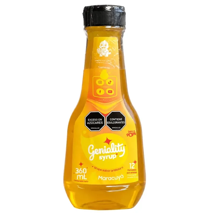 Sirope Geniality Maracuyá 360 ml, botella vista de frente