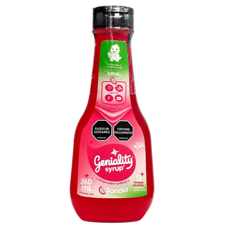 Sirope Geniality Sandía 360 ml, botella vista de frente