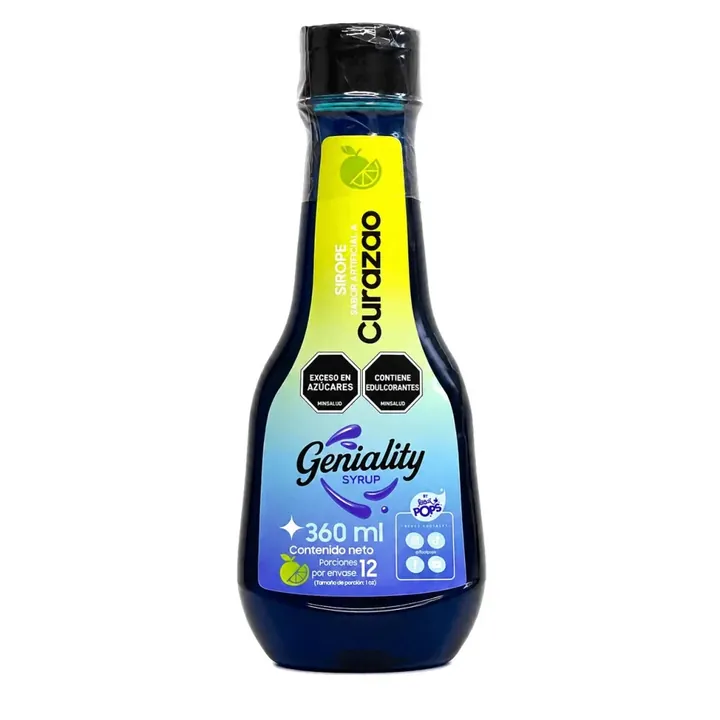 Sirope Geniality Curaçao 360 ml, botella vista de frente