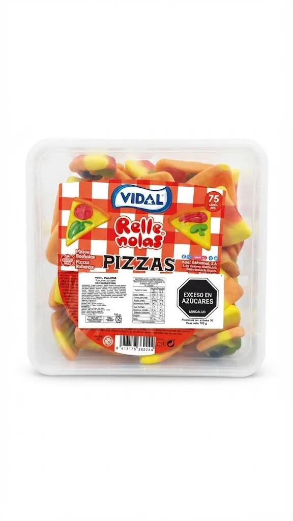 Envase de gomas Vidal Rellenolas Pizzas por 75 unidades