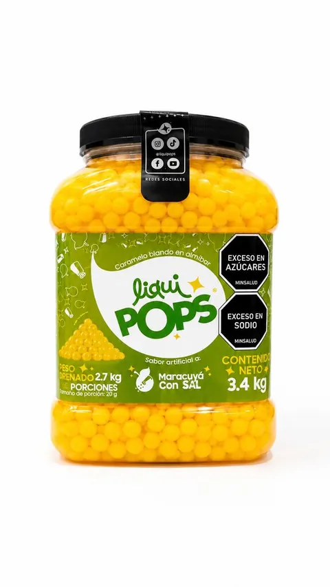 Tarro de perlas explosivas LiquiPops Maracuyá con Sal de 3,4 kg