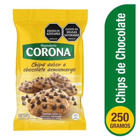 Bolsa de chips sabor a chocolate semiamargo Corona de 250 g