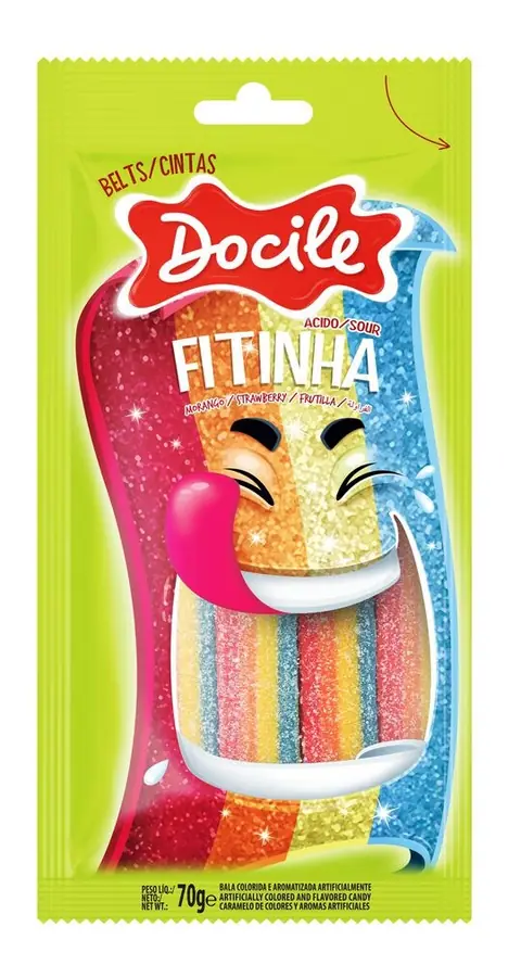 Bolsa de gomas en cinta de colores Docile Fitinha de 70 g