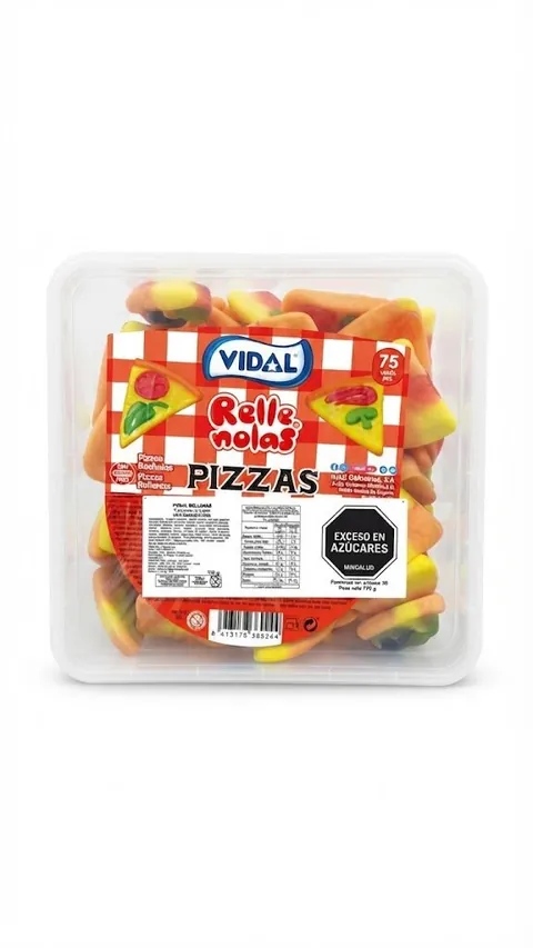Envase de gomas Vidal Rellenolas Pizzas por 75 unidades